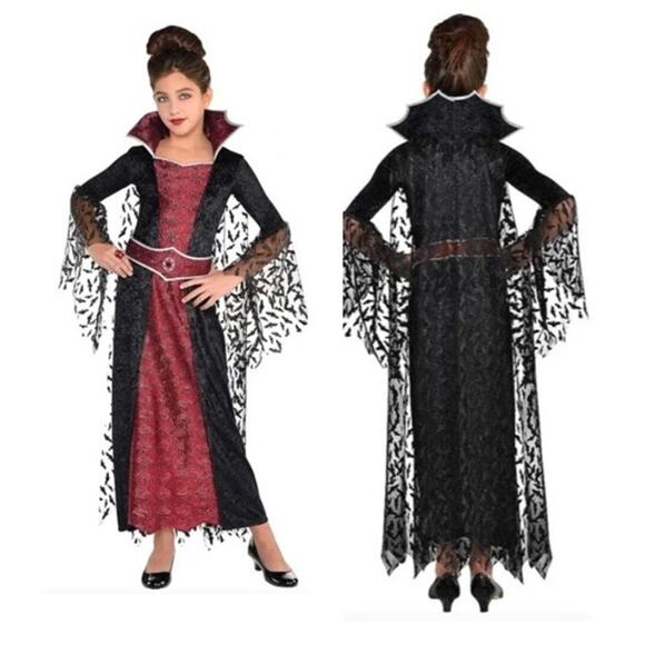 Vampire Wicked Queen Costume Child XL 14-16 BAT WING Sleeves Velvet Halloween - Picture 1 of 16